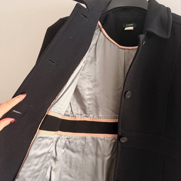 J.Crew Black Wool Blend Tailored Button Front Coat - Picture 3 of 6